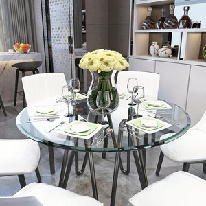 English Elm 38.6 Inch Round Tempered Glass Table Top with Beveled Polished Edge for Dining Patio W241P248439