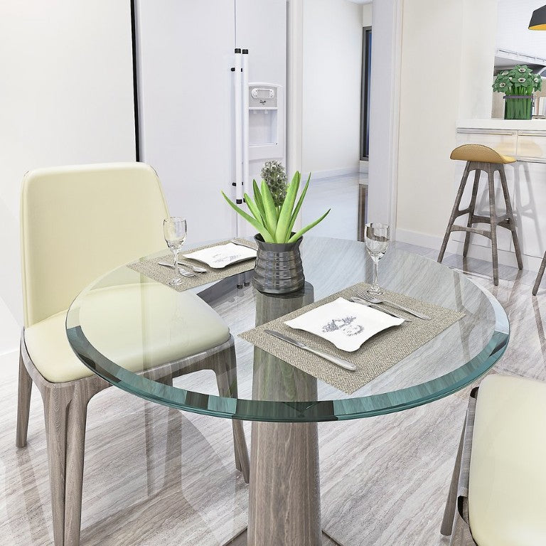 English Elm 32 Inch Round Tempered Glass Table Top with Beveled Polished Edge for Any Room W241P248444