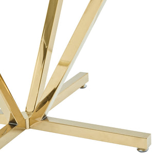 English Elm 45.27Round Glass Dining Table Gold Metal Base Seats Six Open Airy Modern Kitchen W241P391277