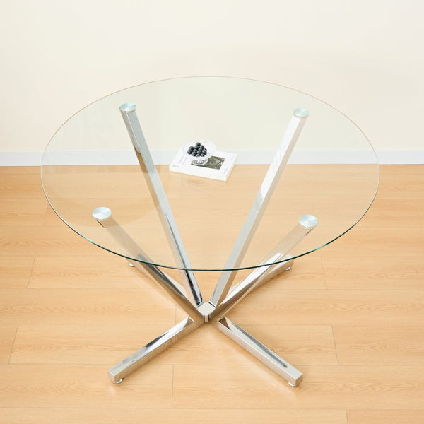 English Elm 45.27Round Glass Dining Table with Chrome Spoke Base Seats 4 to 6 Open Modern Style W241P391282
