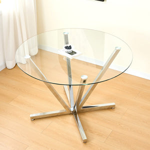 English Elm 45.27Round Glass Dining Table with Chrome Spoke Base Seats 4 to 6 Open Modern Style W241P391282
