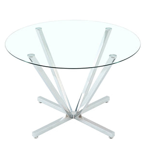 English Elm 45.27Round Glass Dining Table with Chrome Spoke Base Seats 4 to 6 Open Modern Style W241P391282