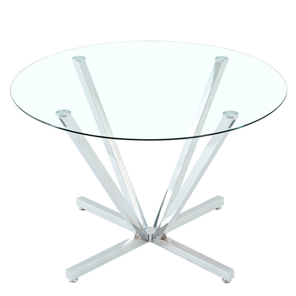 English Elm 45.27Round Glass Dining Table with Chrome Spoke Base Seats 4 to 6 Open Modern Style W241P391282
