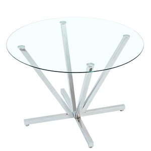 English Elm 45.27Round Glass Dining Table with Chrome Spoke Base Seats 4 to 6 Open Modern Style W241P391282