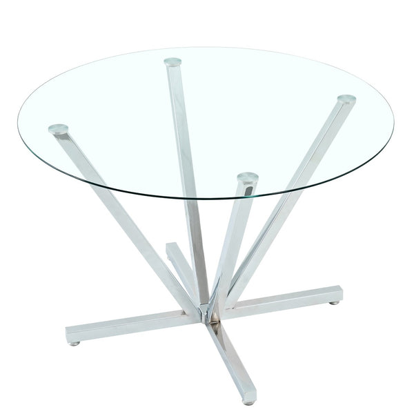 English Elm 45.27Round Glass Dining Table with Chrome Spoke Base Seats 4 to 6 Open Modern Style W241P391282
