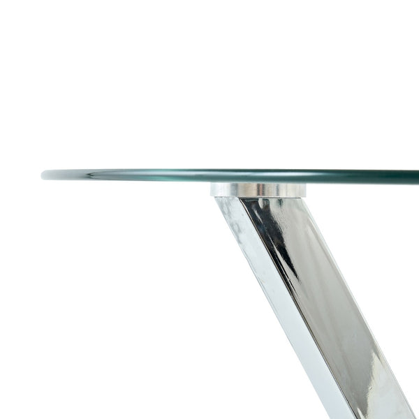 English Elm 45.27Round Glass Dining Table with Chrome Spoke Base Seats 4 to 6 Open Modern Style W241P391282