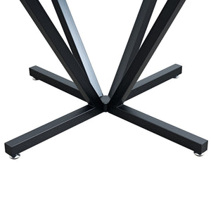 English Elm 45.27Round Glass Dining Table with Radial Black Metal Base Seats 6 for Compact Spaces W241P391283