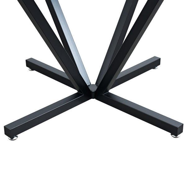 English Elm 45.27Round Glass Dining Table with Radial Black Metal Base Seats 6 for Compact Spaces W241P391283