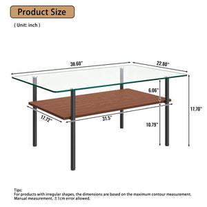 English Elm Modern Two-Tier Glass Top Coffee Table with Metal Legs and MDF Shelf for Living Rooms Black W241P486691