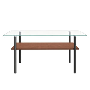 English Elm Modern Two-Tier Glass Top Coffee Table with Metal Legs and MDF Shelf for Living Rooms Black W241P486691