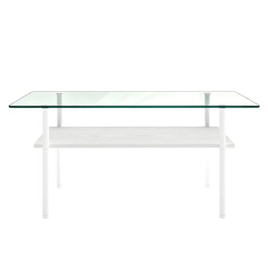 English Elm Modern Two-Tier Glass Top Coffee Table with Metal Legs and MDF Shelf for Living Rooms White W241P486695