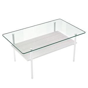 English Elm Modern Two-Tier Glass Top Coffee Table with Metal Legs and MDF Shelf for Living Rooms White W241P486695