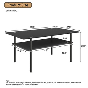 English Elm Modern Two-Tier Tempered Glass Coffee Table with Metal Legs and MDF Shelf Black W241P486696