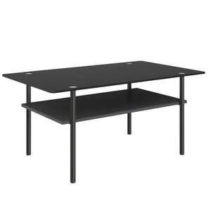 English Elm Modern Two-Tier Tempered Glass Coffee Table with Metal Legs and MDF Shelf Black W241P486696