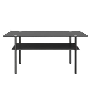 English Elm Modern Two-Tier Tempered Glass Coffee Table with Metal Legs and MDF Shelf Black W241P486696