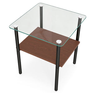 English Elm 2-Piece Modern Tempered Glass End Tables with MDF Shelf and Sleek Metal Frame Black W241P486699