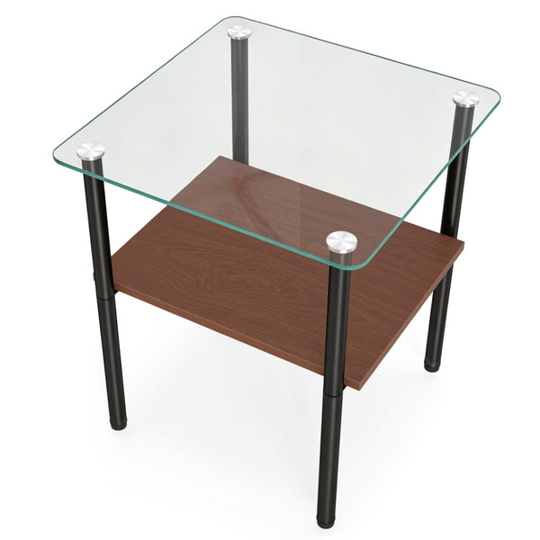 English Elm 2-Piece Modern Tempered Glass End Tables with MDF Shelf and Sleek Metal Frame Black W241P486699