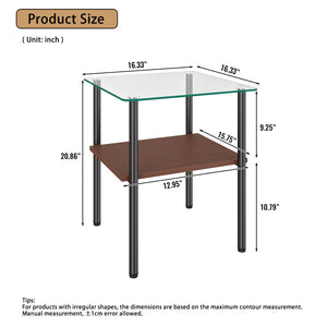 English Elm 2-Piece Modern Tempered Glass End Tables with MDF Shelf and Sleek Metal Frame Black W241P486699