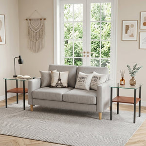English Elm 2-Piece Modern Tempered Glass End Tables with MDF Shelf and Sleek Metal Frame Black W241P486699