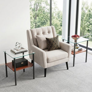 English Elm 2-Piece Modern Tempered Glass End Tables with MDF Shelf and Sleek Metal Frame Black W241P486699