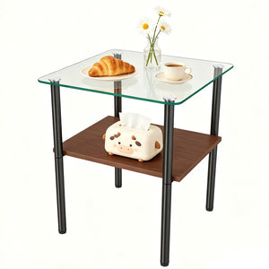 English Elm 2-Piece Modern Tempered Glass End Tables with MDF Shelf and Sleek Metal Frame Black W241P486699