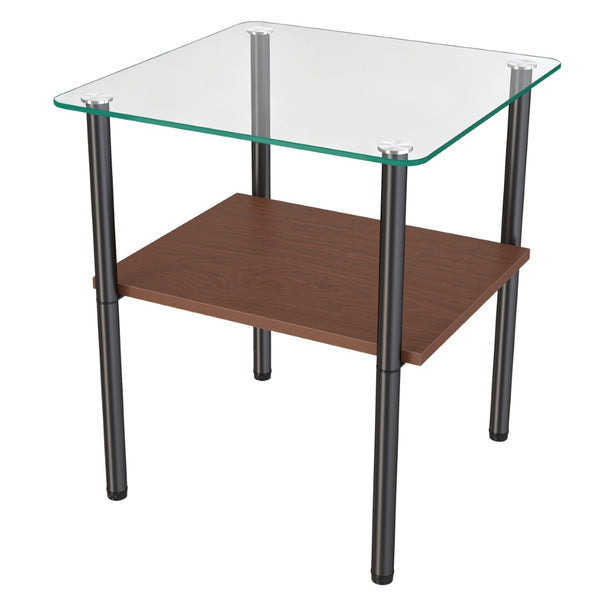 English Elm 2-Piece Modern Tempered Glass End Tables with MDF Shelf and Sleek Metal Frame Black W241P486699