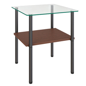 English Elm 2-Piece Modern Tempered Glass End Tables with MDF Shelf and Sleek Metal Frame Black W241P486699