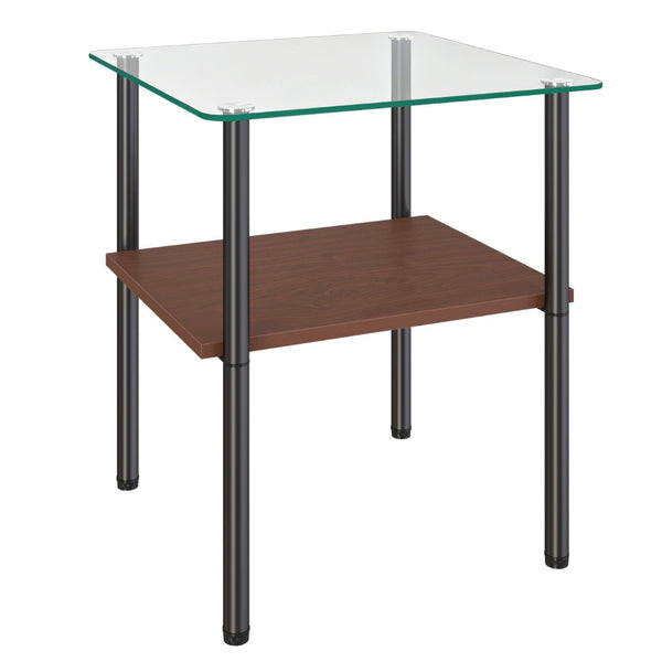 English Elm 2-Piece Modern Tempered Glass End Tables with MDF Shelf and Sleek Metal Frame Black W241P486699