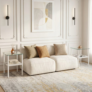 English Elm 2-Piece Modern Tempered Glass End Tables with MDF Shelf and Sleek Metal Frame White W241P486700