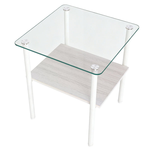 English Elm 2-Piece Modern Tempered Glass End Tables with MDF Shelf and Sleek Metal Frame White W241P486700