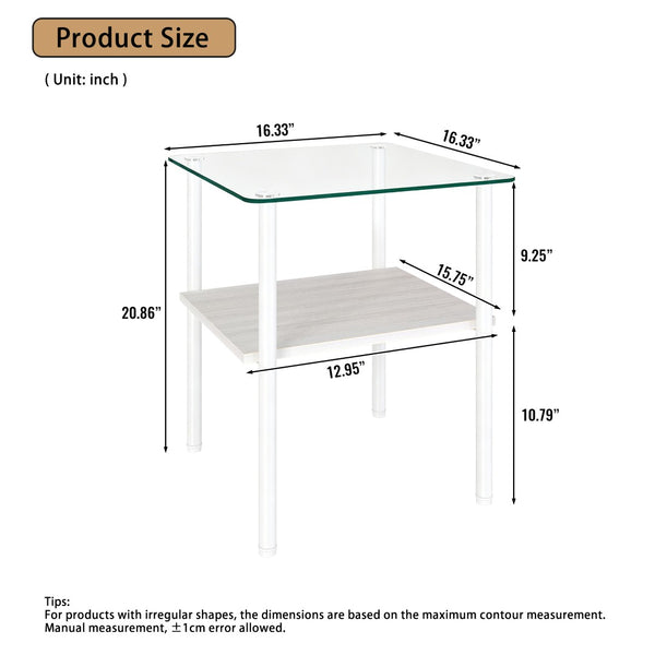 English Elm 2-Piece Modern Tempered Glass End Tables with MDF Shelf and Sleek Metal Frame White W241P486700