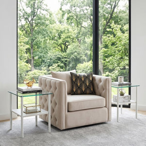 English Elm 2-Piece Modern Tempered Glass End Tables with MDF Shelf and Sleek Metal Frame White W241P486700
