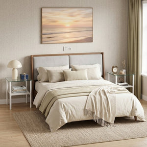 English Elm 2-Piece Modern Tempered Glass End Tables with MDF Shelf and Sleek Metal Frame White W241P486700