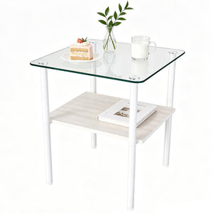 English Elm 2-Piece Modern Tempered Glass End Tables with MDF Shelf and Sleek Metal Frame White W241P486700
