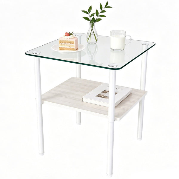 English Elm 2-Piece Modern Tempered Glass End Tables with MDF Shelf and Sleek Metal Frame White W241P486700