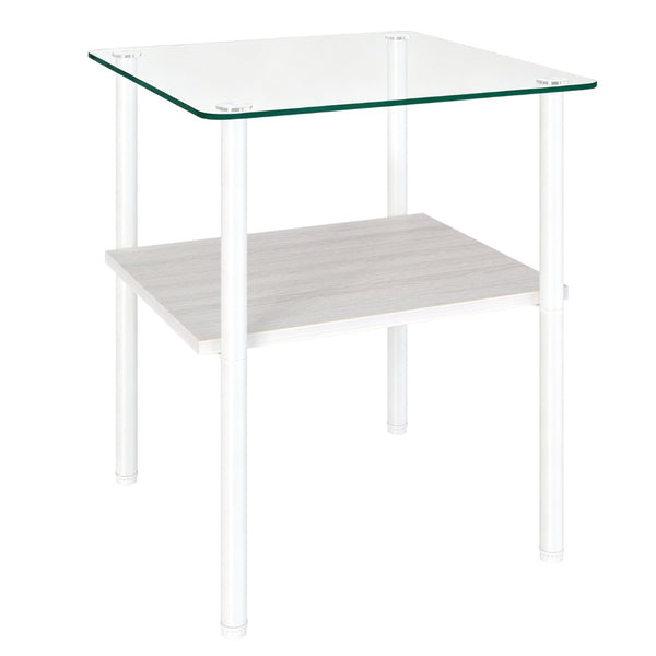 English Elm 2-Piece Modern Tempered Glass End Tables with MDF Shelf and Sleek Metal Frame White W241P486700