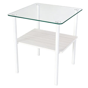 English Elm 2-Piece Modern Tempered Glass End Tables with MDF Shelf and Sleek Metal Frame White W241P486700