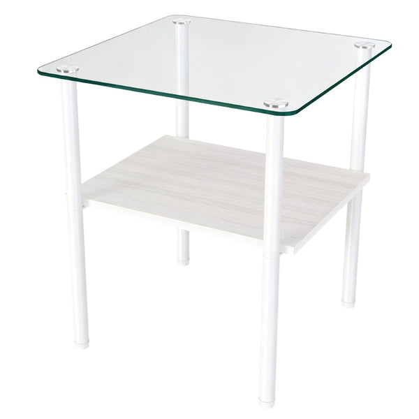 English Elm 2-Piece Modern Tempered Glass End Tables with MDF Shelf and Sleek Metal Frame White W241P486700