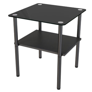 English Elm 2-Piece Minimalist Glass Top Side Tables with MDF Shelf and Sleek Metal Legs Black W241P486701