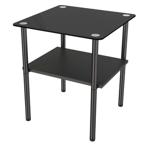 English Elm 2-Piece Minimalist Glass Top Side Tables with MDF Shelf and Sleek Metal Legs Black W241P486701