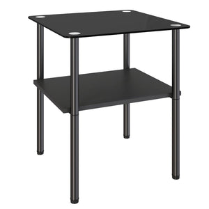 English Elm 2-Piece Minimalist Glass Top Side Tables with MDF Shelf and Sleek Metal Legs Black W241P486701