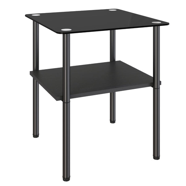English Elm 2-Piece Minimalist Glass Top Side Tables with MDF Shelf and Sleek Metal Legs Black W241P486701