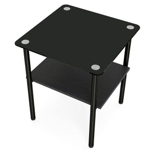 English Elm 2-Piece Minimalist Glass Top Side Tables with MDF Shelf and Sleek Metal Legs Black W241P486701