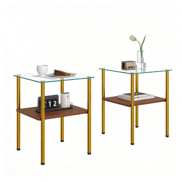 English Elm Coffee Table Set of 3 with Tempered Glass Top and Metal Legs for Modern Living Rooms Gold W241S00067