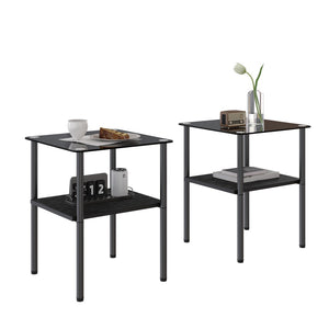 English Elm Coffee Table Set of 3 with Tempered Glass Top and Metal Legs for Modern Living Rooms Black W241S00068