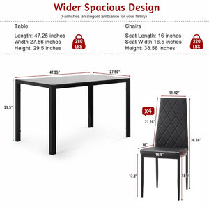English Elm Modern Glass Top Dining Set Four PU Leather High Back Chairs Sleek Metal Frame W241S00071
