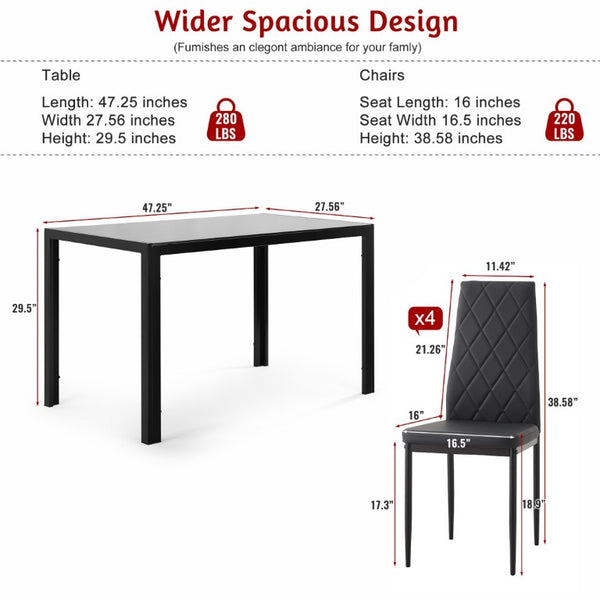 English Elm Modern Glass Top Dining Set Four PU Leather High Back Chairs Sleek Metal Frame W241S00071