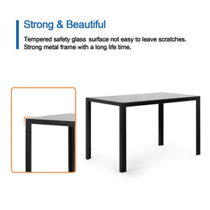 English Elm Modern Glass Top Dining Set Four PU Leather High Back Chairs Sleek Metal Frame W241S00071