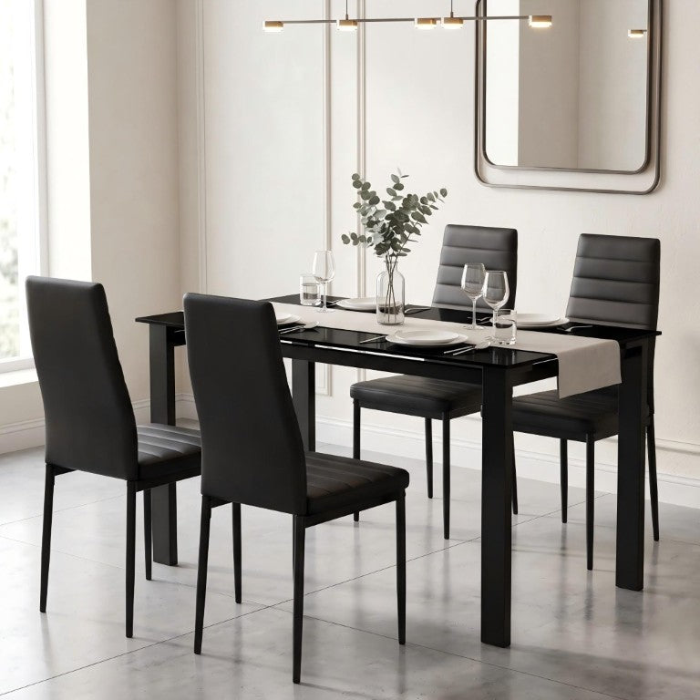 English Elm Elegant 5 Piece Dining Set with Tempered Glass Table and PU Leather Cushioned Chairs W241S00072