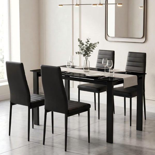 English Elm Elegant 5 Piece Dining Set with Tempered Glass Table and PU Leather Cushioned Chairs W241S00072
